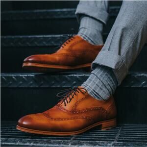 TAFT The Beck Handcrafted Brogue Wingtip Leather Dress Shoe Burnt Honey Mens 10